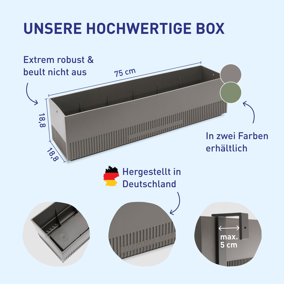 Hochwertiger und robuster Balkonkasten für Balkonbox Flower Power