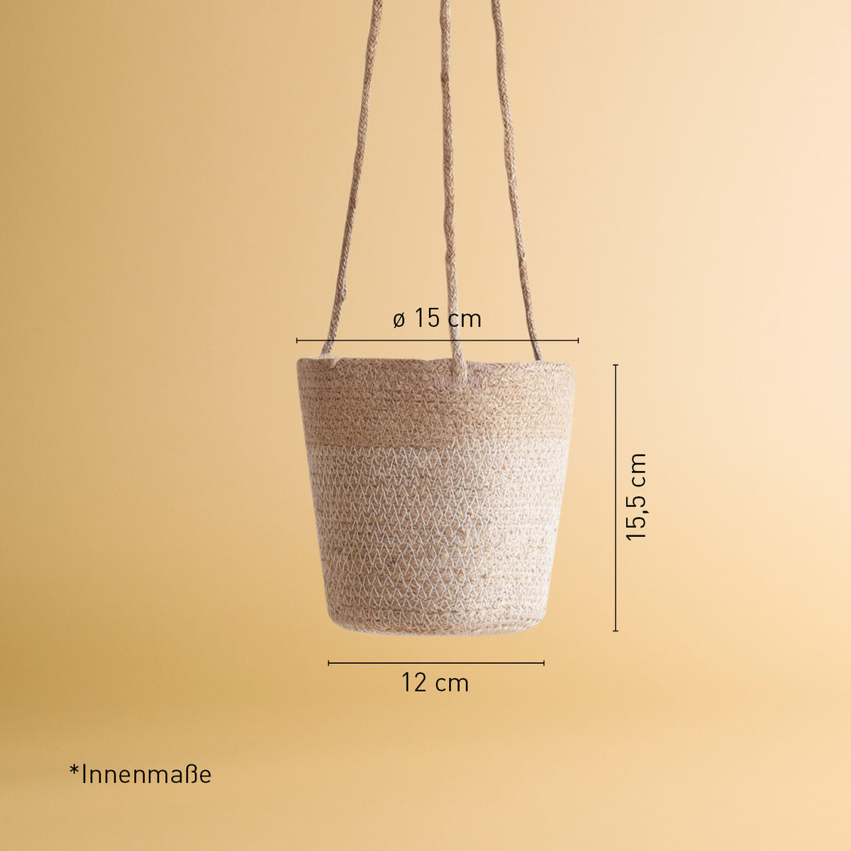 Größe des Jute Hängetopfes für Zimmerpflanzen