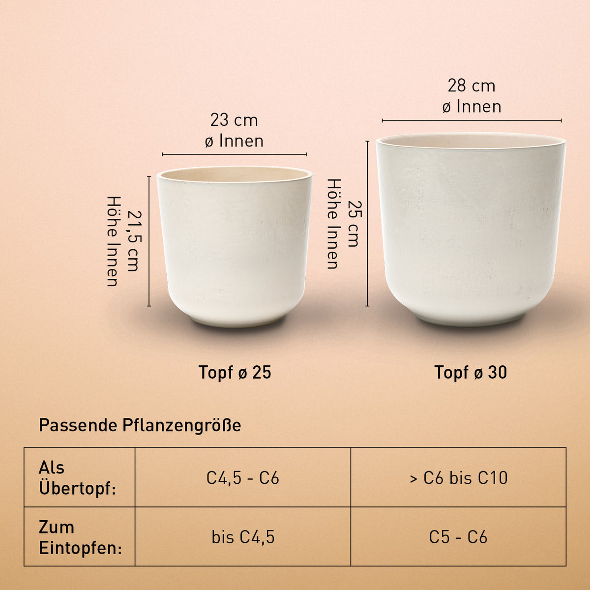 Größe des Keramik Übertopfes Sand für draußen