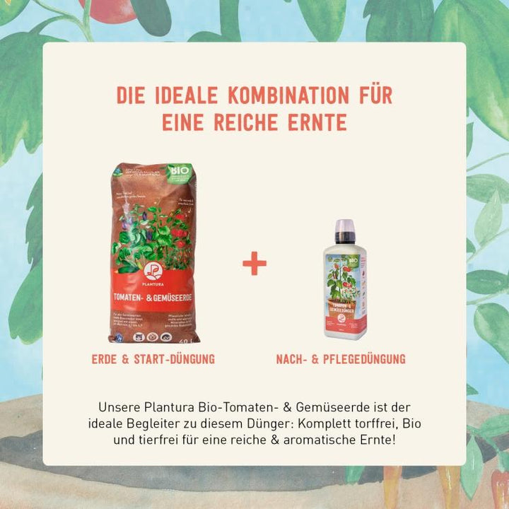 Bio-Tomatenflüssigdünger und Bio-Tomatenerde von Plantura