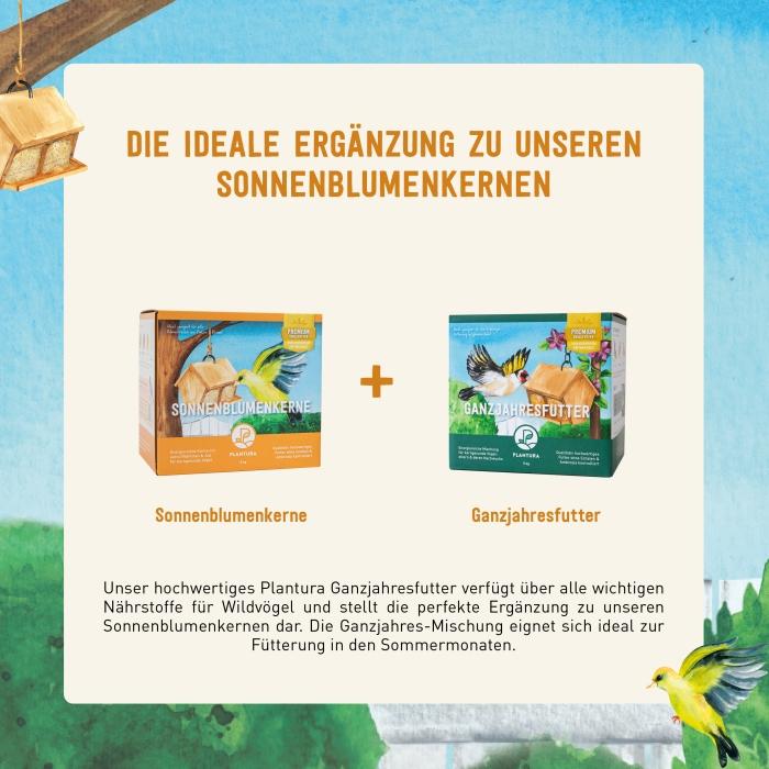 Ganzjahresfutter und Sonnenblumenkerne für Vögel kaufen
