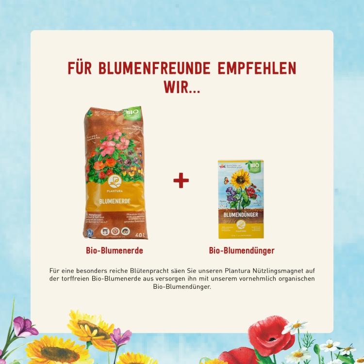 Blumenerde und -dünger von Plantura für eine schöne Nützlingswiese