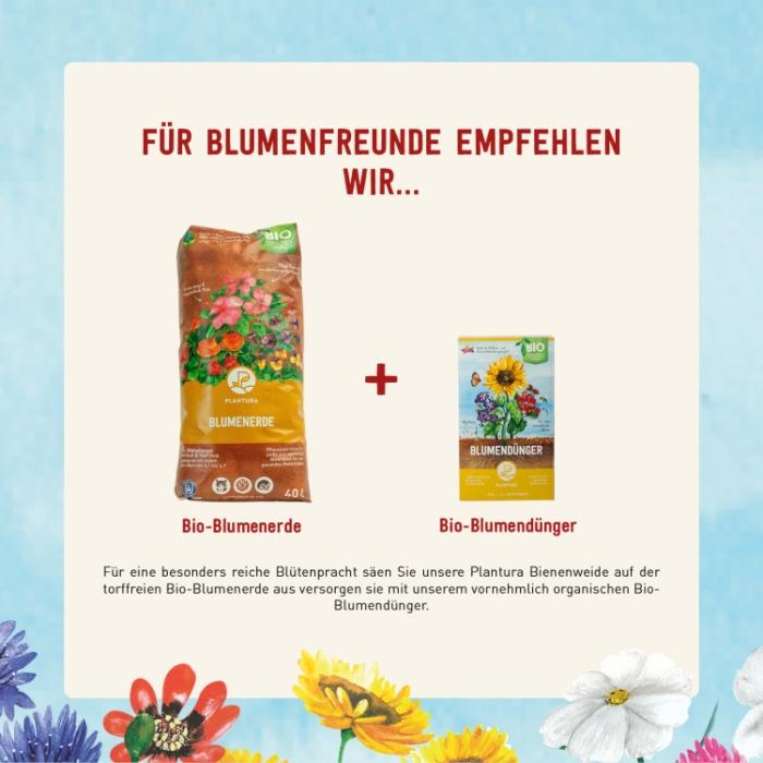Blumenerde und -dünger von Plantura für eine schöne Bienenweide